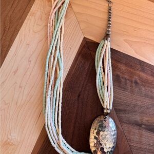 Vintage 1960s Multistrand African Tribal Bone Hammered Metal Necklace Jewelry